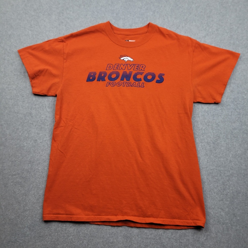 NFL Team Apparel Denver Broncos T-Shirt Mens Medium Orange Football Graphic Tee‎
